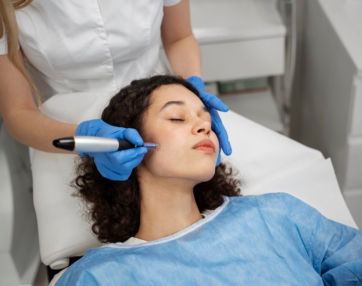 Mujer relajada durante una cirugía estética de lifting facial en Madrid